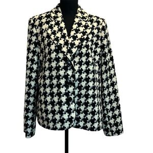 Laura black white houndstooth blazer jacket single breasted button closure Sz 14